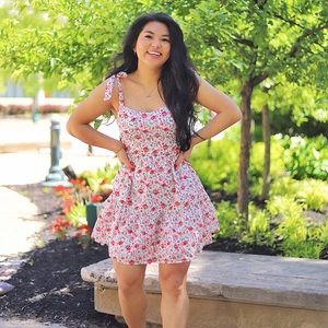 Red and Pink Floral Print Dress - LIKE NEW